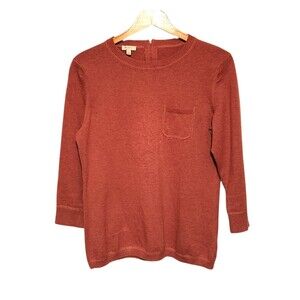 Talbots Sweater Salmon Pink Cotton 3/4 Sleeve Pocket Back Zip Womens Size Small